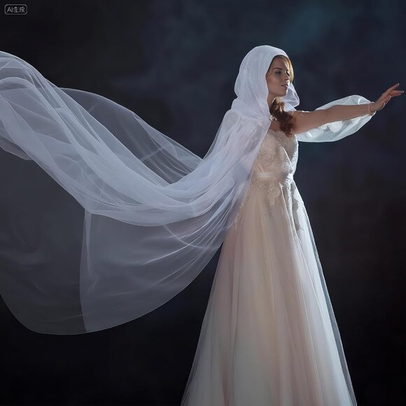 Halloween Lace Cape Full Length Hooded Cloak Gothic Witch Sheer Cape for Cosplay - Picture 6 of 6